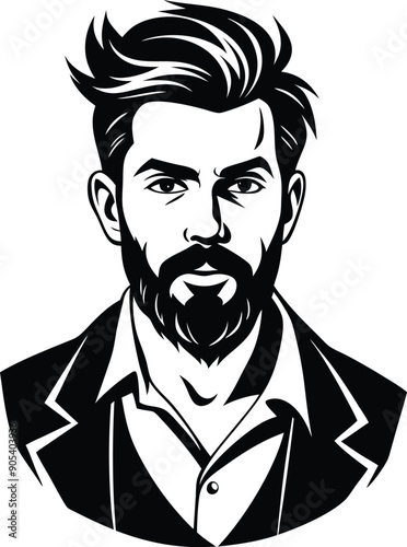silhouette of hipster man head white background