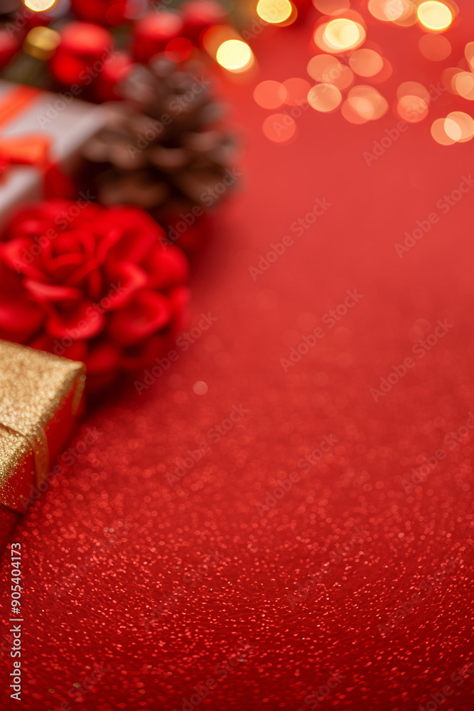 Fototapeta premium Festive Christmas banner and xmas poster, bright decorative decorations New Year holiday background. Christmas greeting card, flyer brochure cover card, party invitation