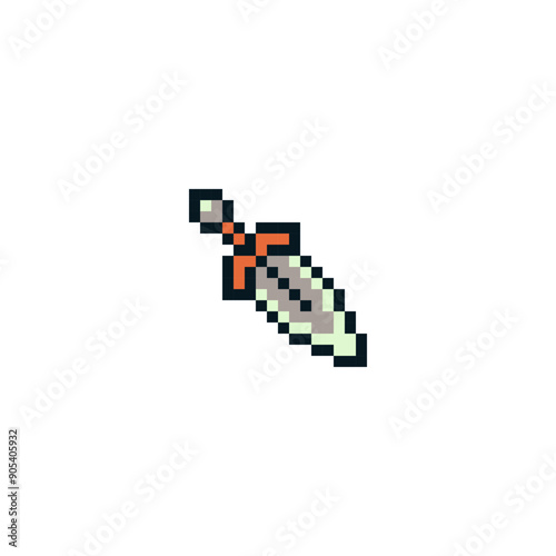 Sword, pixel art style icon, medievalist weapons, isolated vector illustration. Design for sticker, mobile app and logo. Game assets 8-bit sprite.