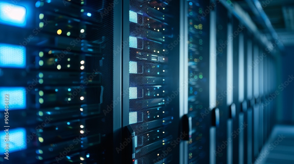 Server racks in cloud data center, technology, digital storage