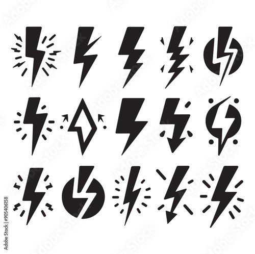 Lightning silhouette icons set