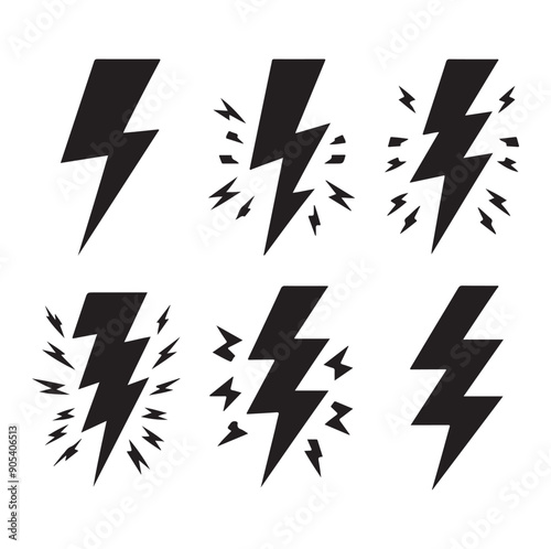 Lightning silhouette icons set