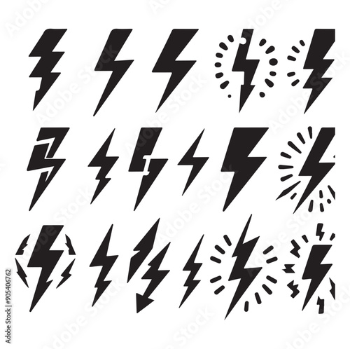 Lightning silhouette icons set