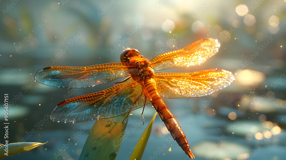 Naklejka premium Dragonfly Wings in Golden Light - 3D Illustration