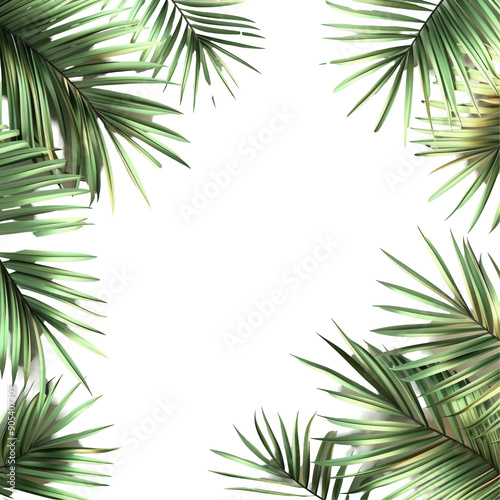 Border of green palm leaves on transparent background with space for advertisement