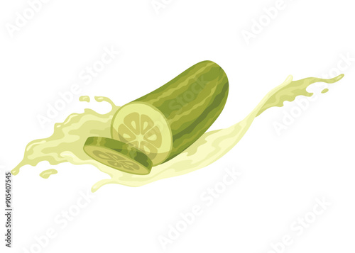 Homemade pickled cucumber. Clip-art of marinated food for packaging, label, menu, signboard or showcase. Fermented veggies, crunch gherkin with salt. Healthy vegetarian food