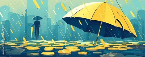 Risk mitigation, protective umbrella over money, flat design illustration photo