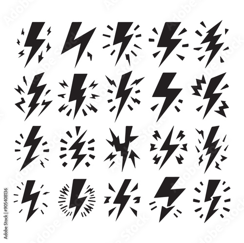Lightning silhouette icons set