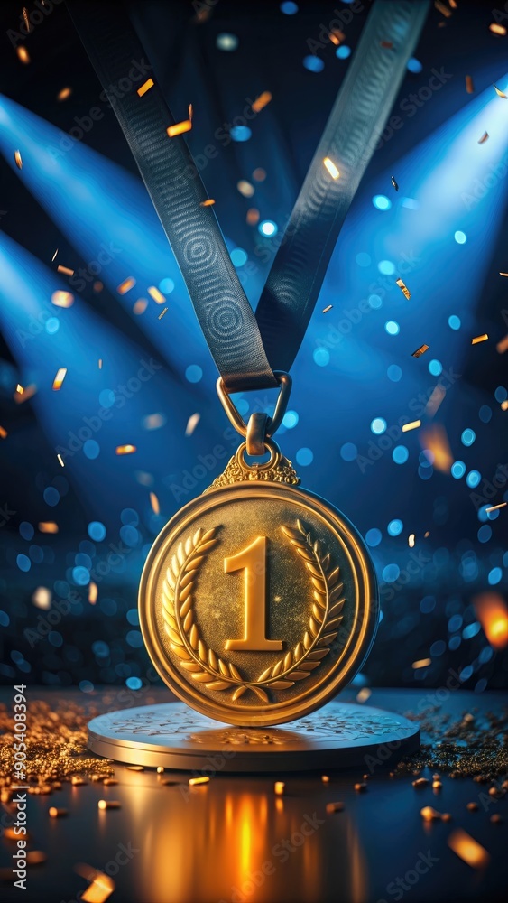 gold-medal-with-number-one-for-1st-place-laurel-wreath-on-festive