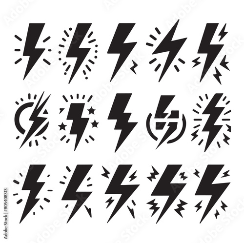 Lightning silhouette icons set