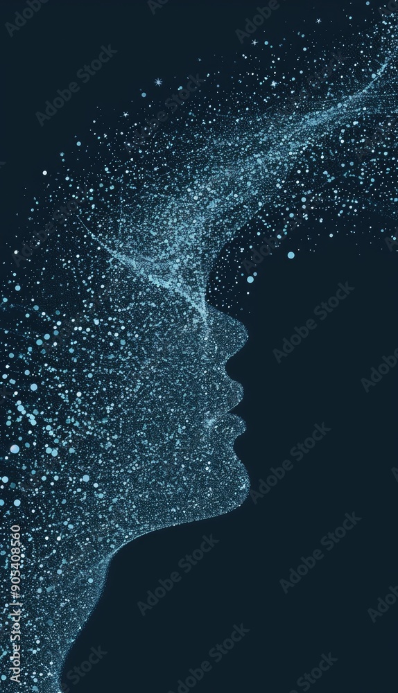 A digital face silhouette displays moving data lines and points, creating an engaging visual representation of technology and humanity's interaction A digital face silhouette displays moving data lines and points, creating an engaging visual representation of technology and humanity's interaction