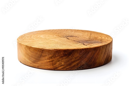 Natural Wood Cross Section with Growth Rings on White Background