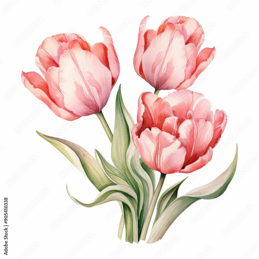 Delicate Pink Tulips Watercolor Illustration Delicate Pink Tulips Watercolor Illustration