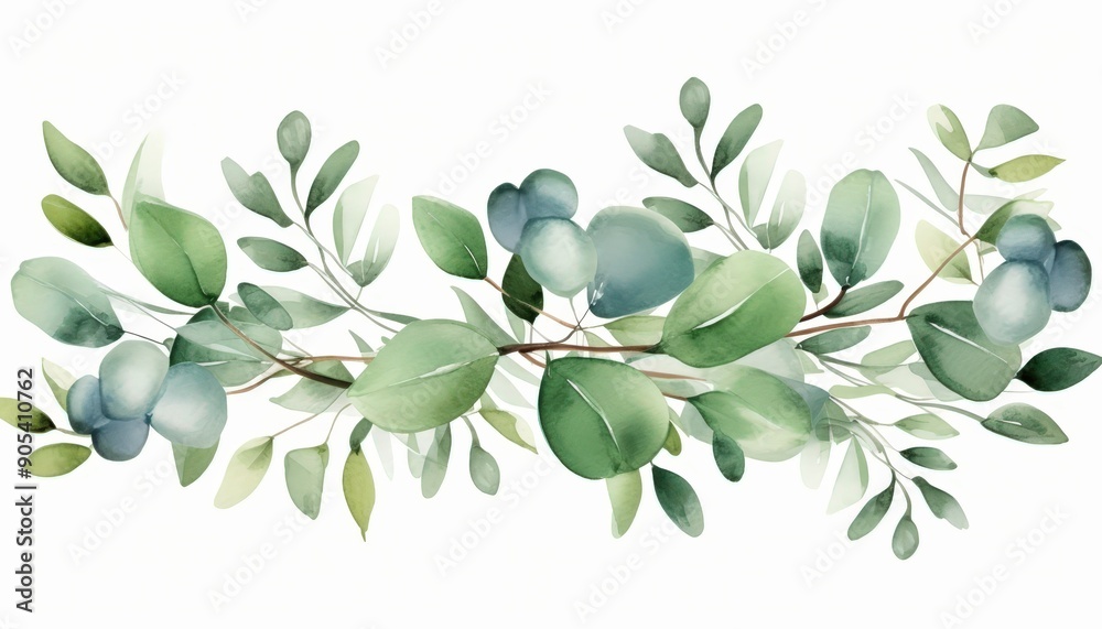 Watercolor Eucalyptus Branch with Berries Watercolor Eucalyptus Branch with Berries