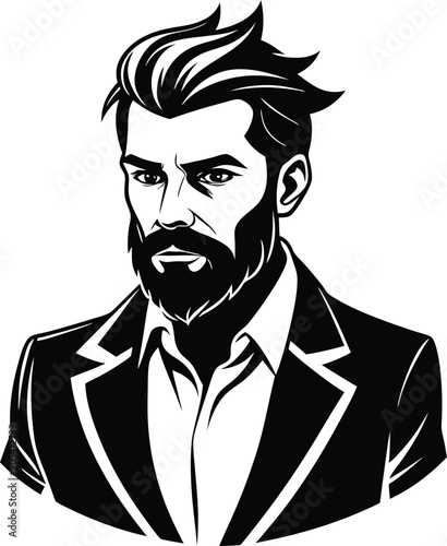 silhouette of hipster man head white background