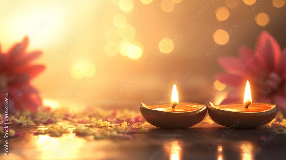 Diwali, Oil lamps on the dark background Diwali, Oil lamps on the dark background