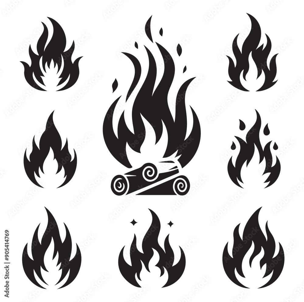 Set of Fire flame graphic set icon vector Set of Fire flame graphic set icon vector