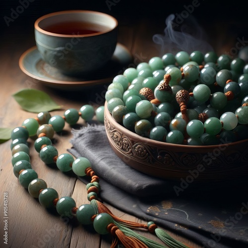 183 48 Jade Mala Beads a mala necklace made of jade beads used f photo