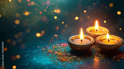Diwali, Oil lamps on purple background