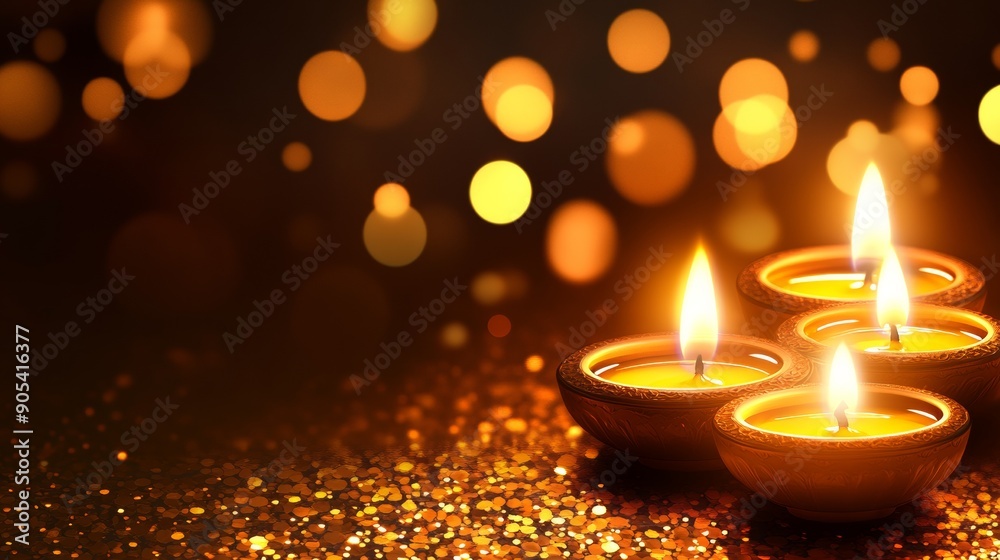 Diwali, Oil lamps on the dark background Diwali, Oil lamps on the dark background