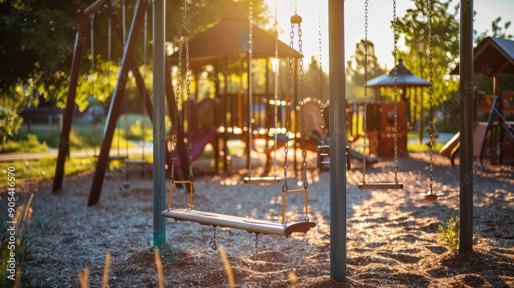 Fototapeta premium Empty Swing Set at Sunset.