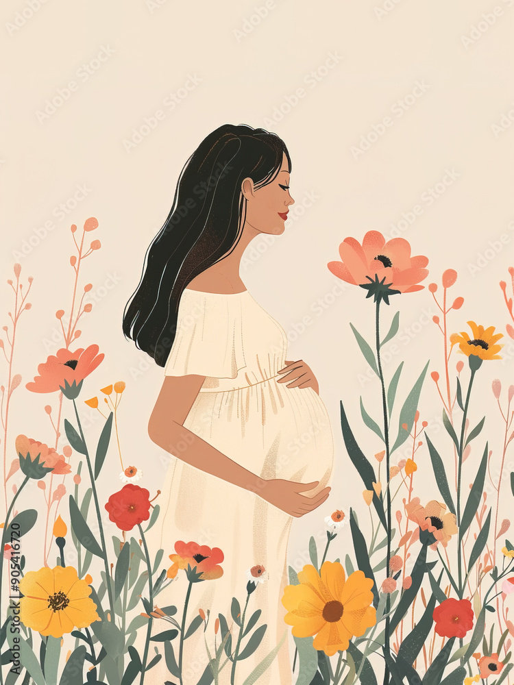 Young happy pregnant woman with flowers Young happy pregnant woman with flowers