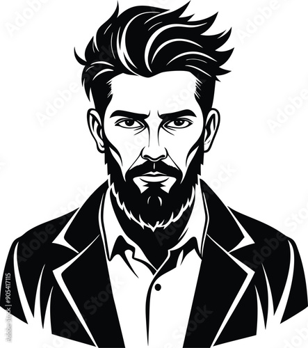 silhouette of hipster man head white background