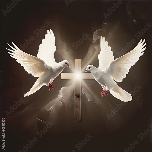 White Doves With A Holy Cross 