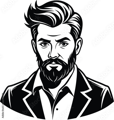 silhouette of hipster man head white background