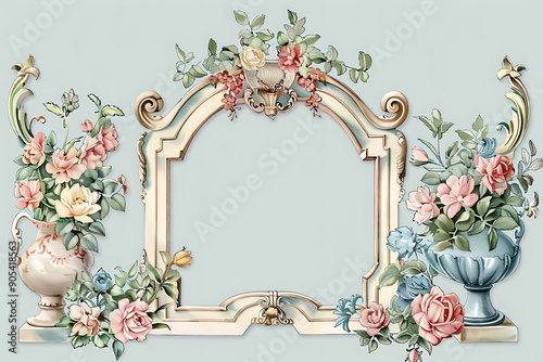 Classical Baroque decorative arch with vintage flower vase illustration for wedding decoration