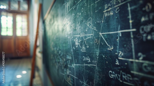 Closeup of a Black Board with Math Equations.