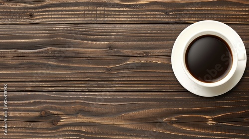 A cup of coffee rests beside sheet music and a small potted plant on a rustic table, creating a warm and inviting atmosphere