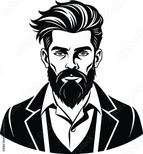 silhouette of hipster man head white background