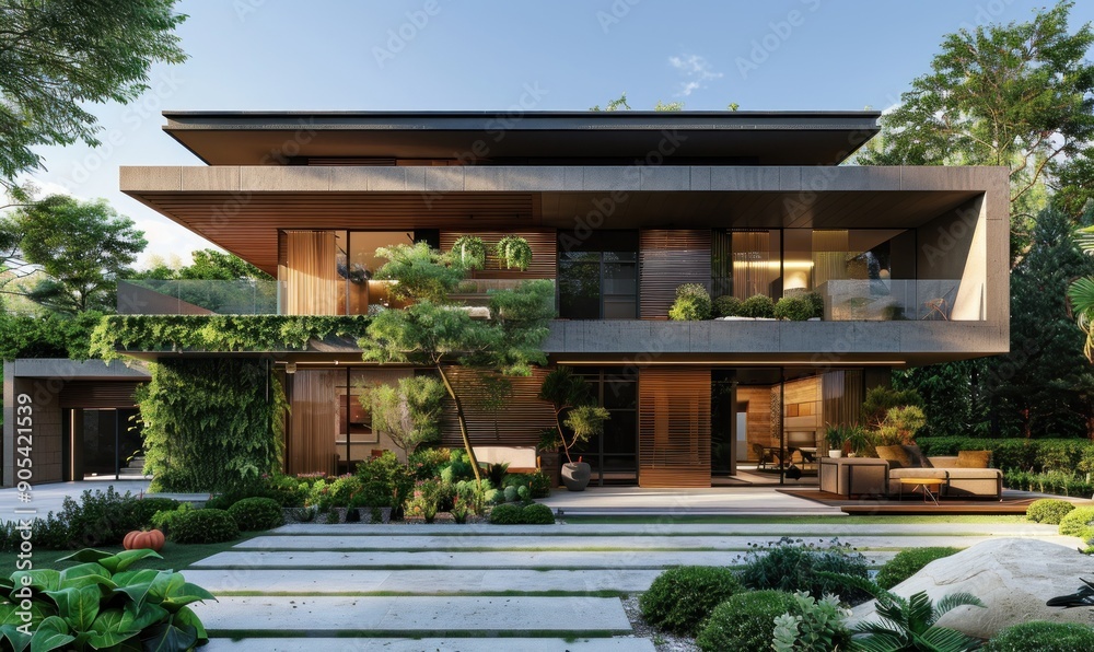 Modern House with Greenery and Natural Materials Modern House with Greenery and Natural Materials