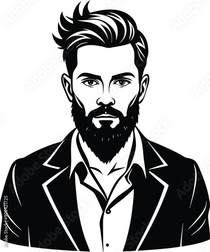 silhouette of hipster man head white background