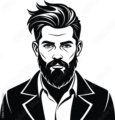 silhouette of hipster man head white background