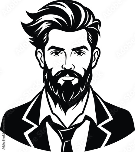 silhouette of hipster man head white background