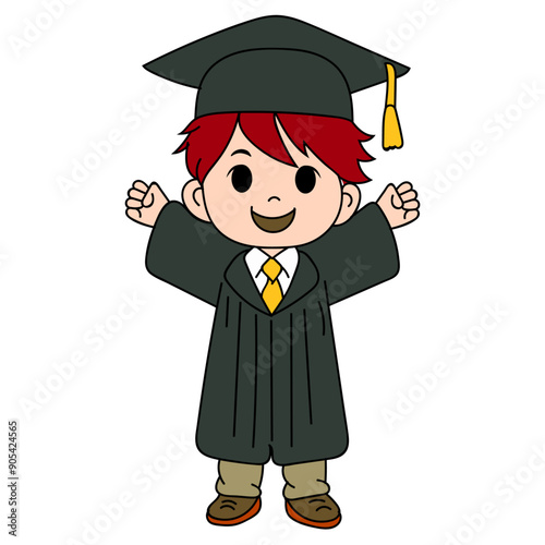 Cheerful Cartoon Graduate Celebrating in Cap and Gown
