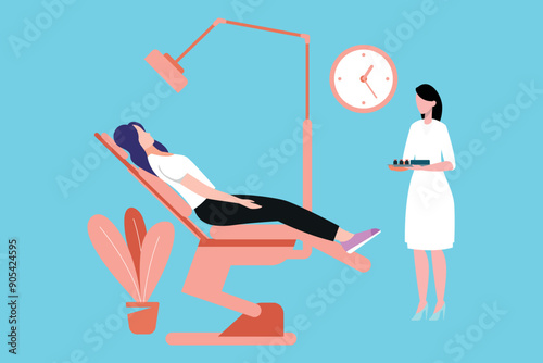 The girl is undergoing dental treatment at the clinic.