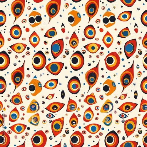 Abstract eye-like shapes create a vibrant and colorful pattern.