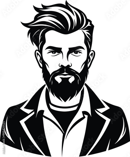 silhouette of hipster man head white background