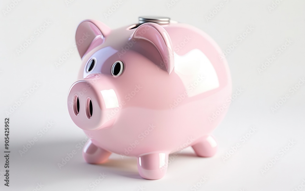 Pink piggy bank with a coin slot on top, 3D render, financial savings Pink piggy bank with a coin slot on top, 3D render, financial savings