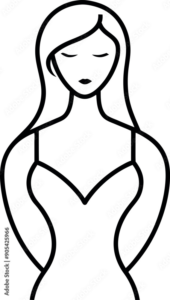 A woman is standing with her arms crossed. She is wearing a dress and has a necklace. The image is black and white A woman is standing with her arms crossed. She is wearing a dress and has a necklace. The image is black and white