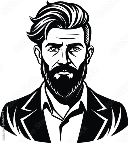 silhouette of hipster man head white background