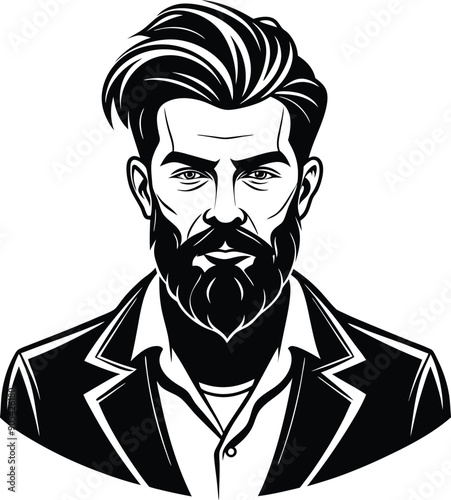 silhouette of hipster man head white background