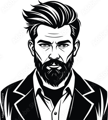 silhouette of hipster man head white background