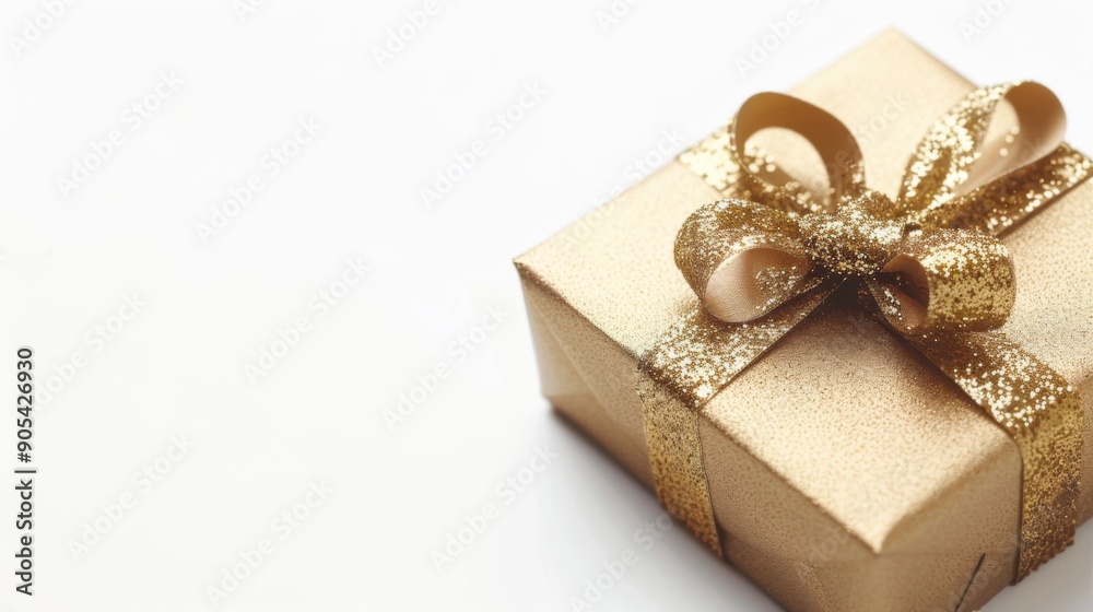 Small gift box in corner isolated on white background Small gift box in corner isolated on white background