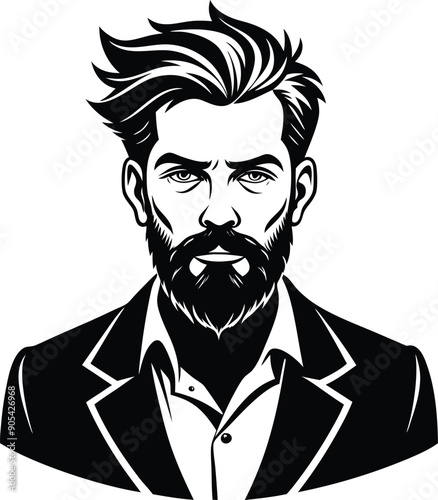 silhouette of hipster man head white background