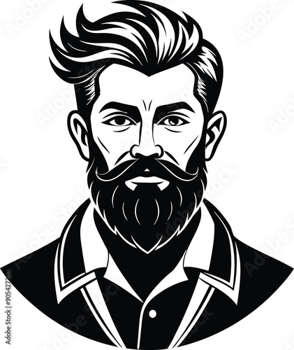 silhouette of hipster man head white background