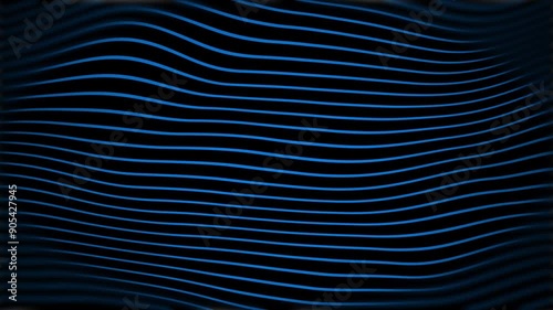 Curvy blue lines pattern on black magic background.